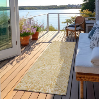 Piper Looms Chantille Floral ACN913 Gold Machine Washable Area Rug Runner Outdoor Lifestyle Image Feature