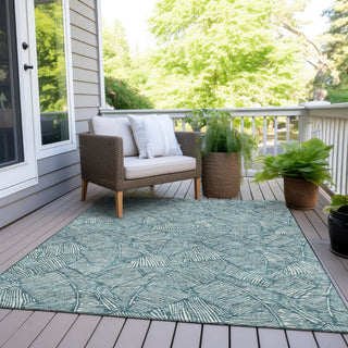 Piper Looms Chantille Floral ACN913 Teal Machine Washable Area Rug Outdoor Lifestyle Image Feature