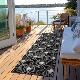 Piper Looms Chantille Diamonds ACN914 Black Machine Washable Area Rug Runner Outdoor Lifestyle Image Feature