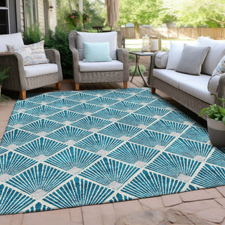 Piper Looms Chantille Diamonds ACN914 Teal Machine Washable Area Rug Outdoor Lifestyle Image Feature
