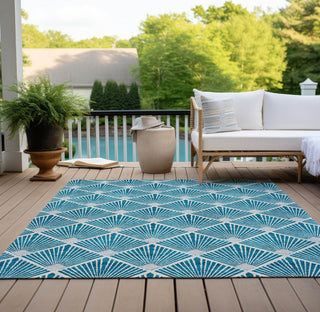 Piper Looms Chantille Diamonds ACN914 Teal Machine Washable Area Rug Outdoor Lifestyle Image Feature