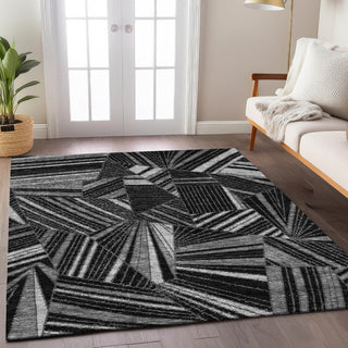 Piper Looms Chantille Geometric ACN915 Black Machine Washable Area Rug Lifestyle Image Feature
