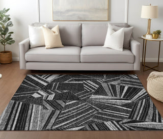 Piper Looms Chantille Geometric ACN915 Black Machine Washable Area Rug Lifestyle Image Feature