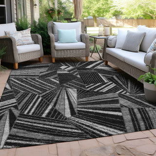Piper Looms Chantille Geometric ACN915 Black Machine Washable Area Rug Outdoor Lifestyle Image Feature