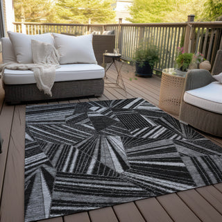 Piper Looms Chantille Geometric ACN915 Black Machine Washable Area Rug Outdoor Lifestyle Image Feature