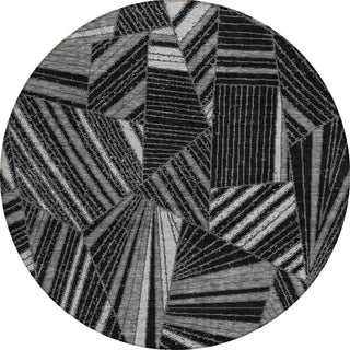 Piper Looms Chantille Geometric ACN915 Black Machine Washable Area Rug Round Main Image