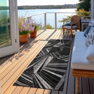 Piper Looms Chantille Geometric ACN915 Black Machine Washable Area Rug Runner Outdoor Lifestyle Image Feature