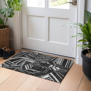 Piper Looms Chantille Geometric ACN915 Black Machine Washable Area Rug Scatter Lifestyle Image Feature