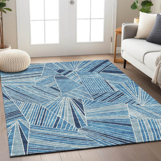 Piper Looms Chantille Geometric ACN915 Blue Machine Washable Area Rug Lifestyle Image Feature