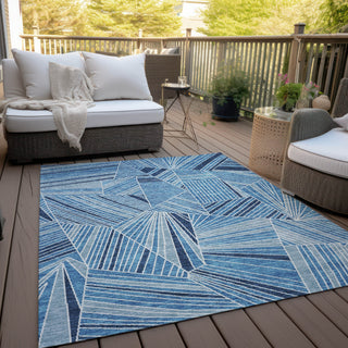 Piper Looms Chantille Geometric ACN915 Blue Machine Washable Area Rug Outdoor Lifestyle Image Feature