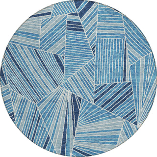 Piper Looms Chantille Geometric ACN915 Blue Machine Washable Area Rug Round Main Image