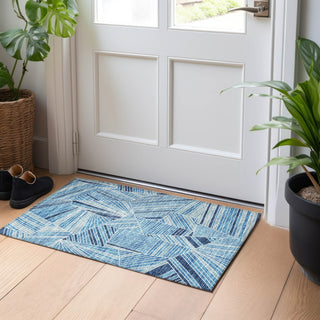 Piper Looms Chantille Geometric ACN915 Blue Machine Washable Area Rug Scatter Lifestyle Image Feature
