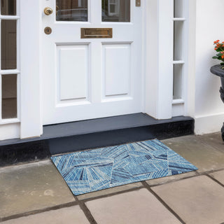 Piper Looms Chantille Geometric ACN915 Blue Machine Washable Area Rug Scatter Outdoor Lifestyle Image Feature