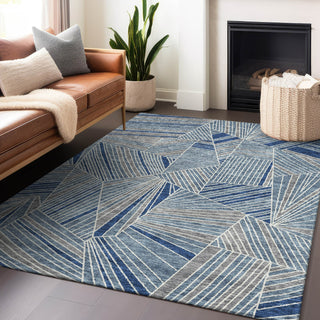 Piper Looms Chantille Geometric ACN915 Denim Machine Washable Area Rug Lifestyle Image Feature