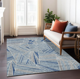 Piper Looms Chantille Geometric ACN915 Denim Machine Washable Area Rug Lifestyle Image Feature