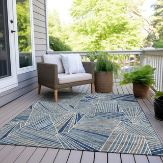 Piper Looms Chantille Geometric ACN915 Denim Machine Washable Area Rug Outdoor Lifestyle Image Feature