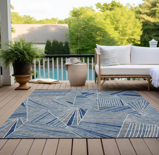 Piper Looms Chantille Geometric ACN915 Denim Machine Washable Area Rug Outdoor Lifestyle Image Feature