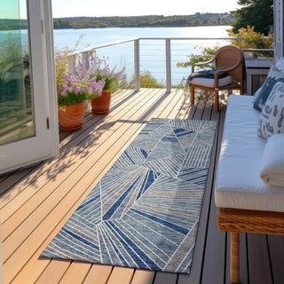 Piper Looms Chantille Geometric ACN915 Denim Machine Washable Area Rug Runner Outdoor Lifestyle Image Feature