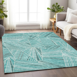 Piper Looms Chantille Geometric ACN915 Teal Machine Washable Area Rug Lifestyle Image Feature