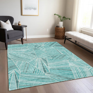 Piper Looms Chantille Geometric ACN915 Teal Machine Washable Area Rug Lifestyle Image Feature