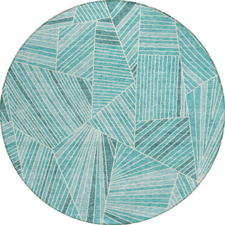 Piper Looms Chantille Geometric ACN915 Teal Machine Washable Area Rug Round Main Image