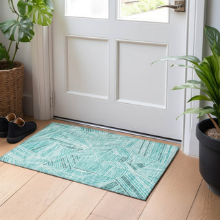 Piper Looms Chantille Geometric ACN915 Teal Machine Washable Area Rug Scatter Lifestyle Image Feature