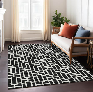Piper Looms Chantille Geometric ACN916 Black Machine Washable Area Rug Lifestyle Image Feature