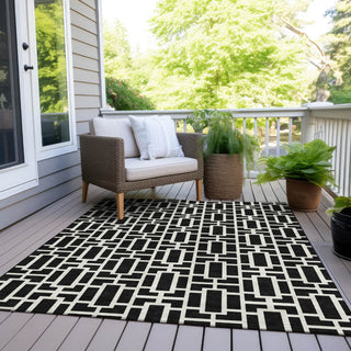 Piper Looms Chantille Geometric ACN916 Black Machine Washable Area Rug Outdoor Lifestyle Image Feature