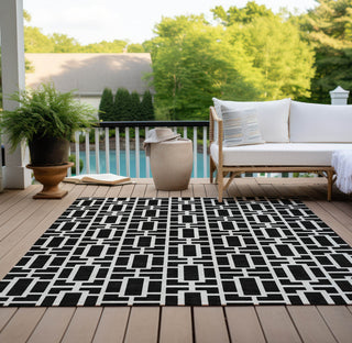 Piper Looms Chantille Geometric ACN916 Black Machine Washable Area Rug Outdoor Lifestyle Image Feature