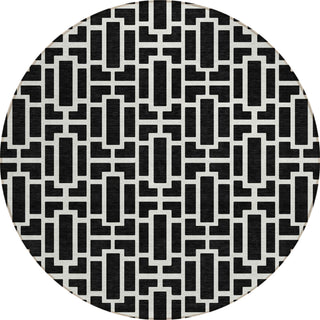 Piper Looms Chantille Geometric ACN916 Black Machine Washable Area Rug Round Main Image