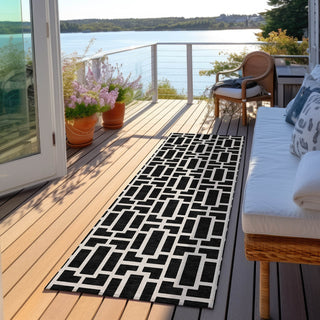 Piper Looms Chantille Geometric ACN916 Black Machine Washable Area Rug Runner Outdoor Lifestyle Image Feature