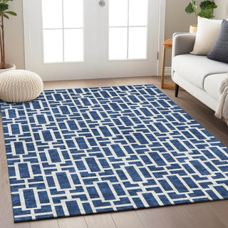 Piper Looms Chantille Geometric ACN916 Navy Machine Washable Area Rug Lifestyle Image Feature