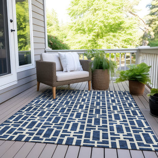 Piper Looms Chantille Geometric ACN916 Navy Machine Washable Area Rug Outdoor Lifestyle Image Feature