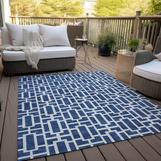 Piper Looms Chantille Geometric ACN916 Navy Machine Washable Area Rug Outdoor Lifestyle Image Feature