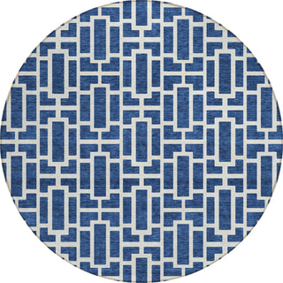 Piper Looms Chantille Geometric ACN916 Navy Machine Washable Area Rug Round Main Image
