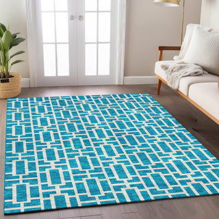 Piper Looms Chantille Geometric ACN916 Turquoise Machine Washable Area Rug Lifestyle Image Feature