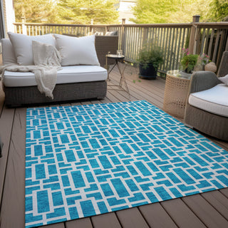 Piper Looms Chantille Geometric ACN916 Turquoise Machine Washable Area Rug Outdoor Lifestyle Image Feature