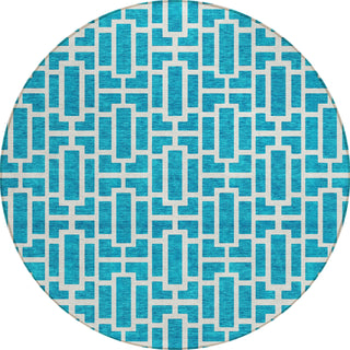 Piper Looms Chantille Geometric ACN916 Turquoise Machine Washable Area Rug Round Main Image