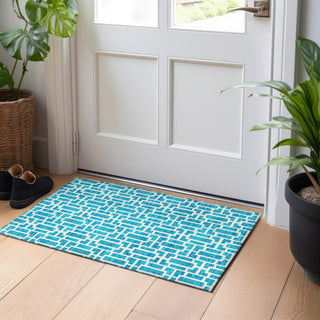 Piper Looms Chantille Geometric ACN916 Turquoise Machine Washable Area Rug Scatter Lifestyle Image Feature