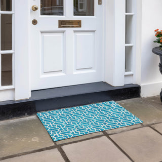 Piper Looms Chantille Geometric ACN916 Turquoise Machine Washable Area Rug Scatter Outdoor Lifestyle Image Feature