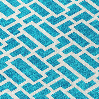 Piper Looms Chantille Geometric ACN916 Turquoise Machine Washable Area Rug Swatch Image
