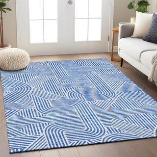 Piper Looms Chantille Lines ACN917 Blue Machine Washable Area Rug Lifestyle Image Feature