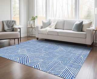 Piper Looms Chantille Lines ACN917 Blue Machine Washable Area Rug Lifestyle Image Feature