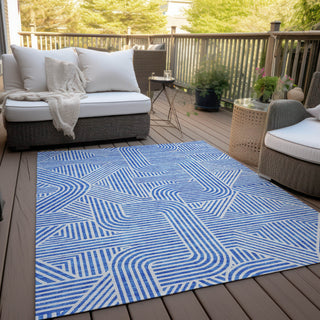 Piper Looms Chantille Lines ACN917 Blue Machine Washable Area Rug Outdoor Lifestyle Image Feature