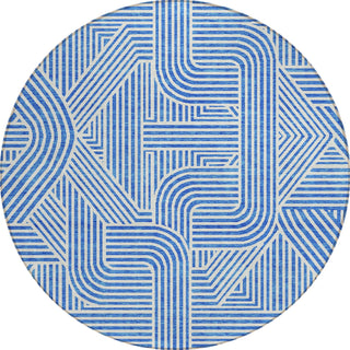 Piper Looms Chantille Lines ACN917 Blue Machine Washable Area Rug Round Main Image
