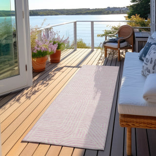 Piper Looms Chantille Lines ACN917 Pink Machine Washable Area Rug Runner Outdoor Lifestyle Image Feature