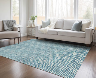 Piper Looms Chantille Lines ACN918 Teal Machine Washable Area Rug Lifestyle Image Feature