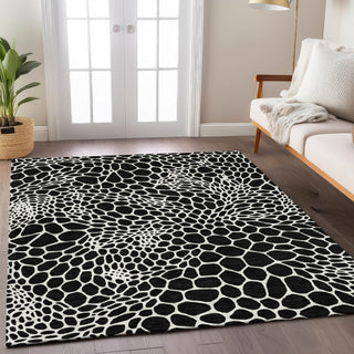 Piper Looms Chantille Geometric ACN919 Black Machine Washable Area Rug Lifestyle Image Feature