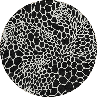 Piper Looms Chantille Geometric ACN919 Black Machine Washable Area Rug Round Main Image