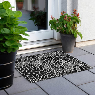 Piper Looms Chantille Geometric ACN919 Black Machine Washable Area Rug Scatter Outdoor Lifestyle Image Feature